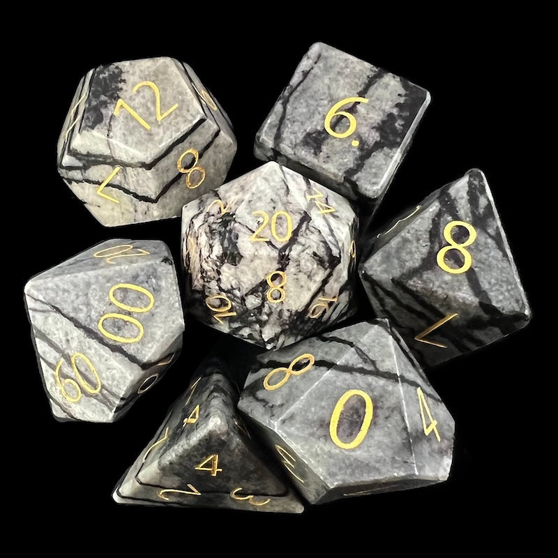 TDSO Gemstone Jasper Spiderweb & Gold 7 Dice Polyset