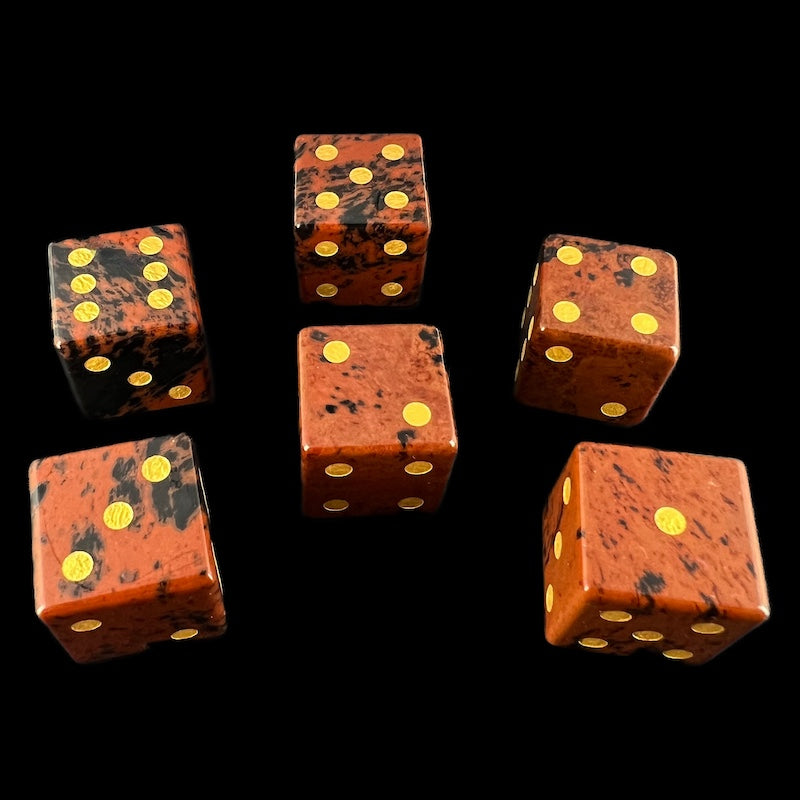 TDSO Gemstone Obsidian Mahogany & Gold 6 x D6 Spot Dice Set In Padded Case