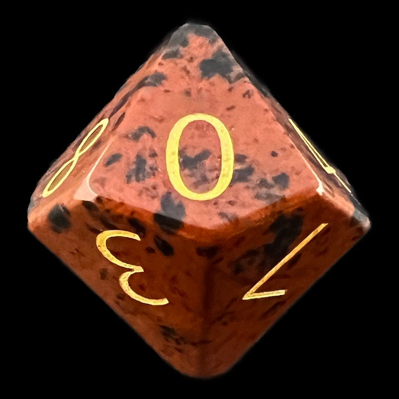 TDSO Gemstone Obsidian Mahogany & Gold D10 Dice