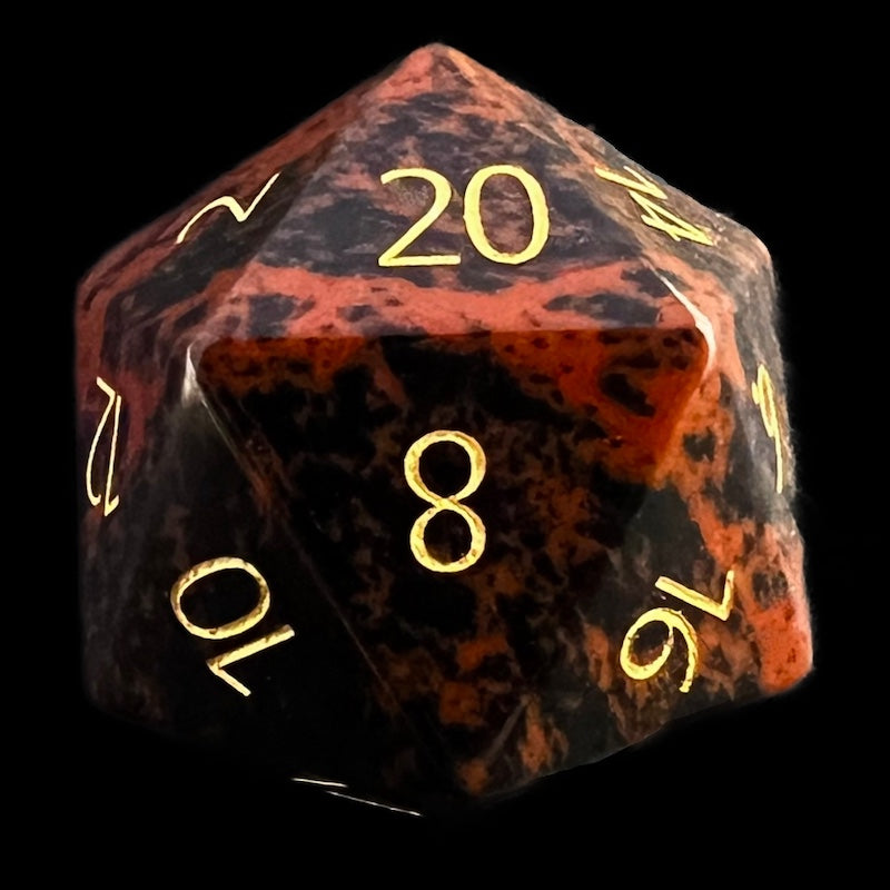 TDSO Gemstone Obsidian Mahogany & Gold D20 Dice