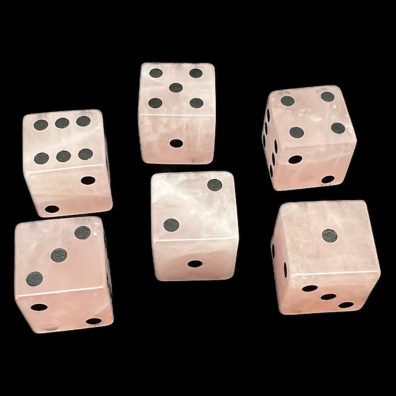 TDSO Gemstone Quartz Rose & Black 6 x D6 Spot Dice Set in Padded Case