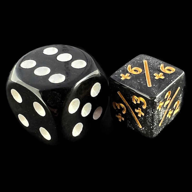TDSO Glitter Black & Gold Positive Counter 12mm 6 x D6 Dice Set
