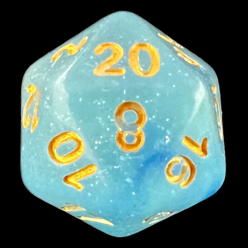 TDSO Glitter Transparent Blue D20 Dice