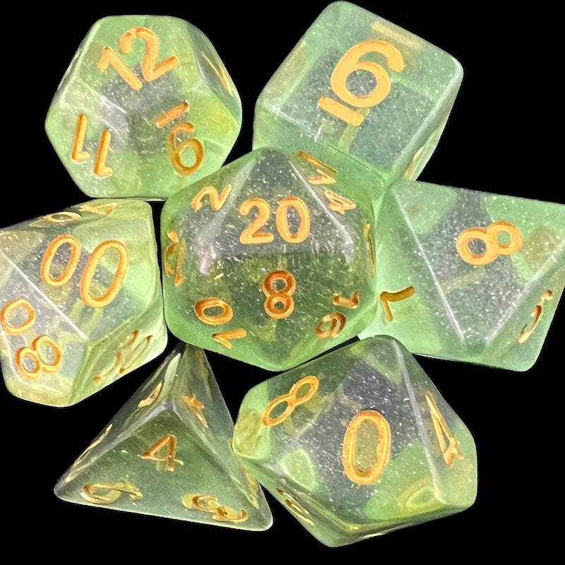 TDSO Iridescent Glitter Green 7 Dice Polyset