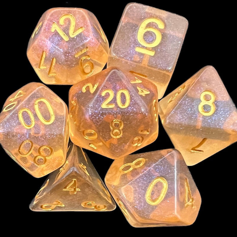 TDSO Iridescent Glitter Orange 7 Dice Polyset