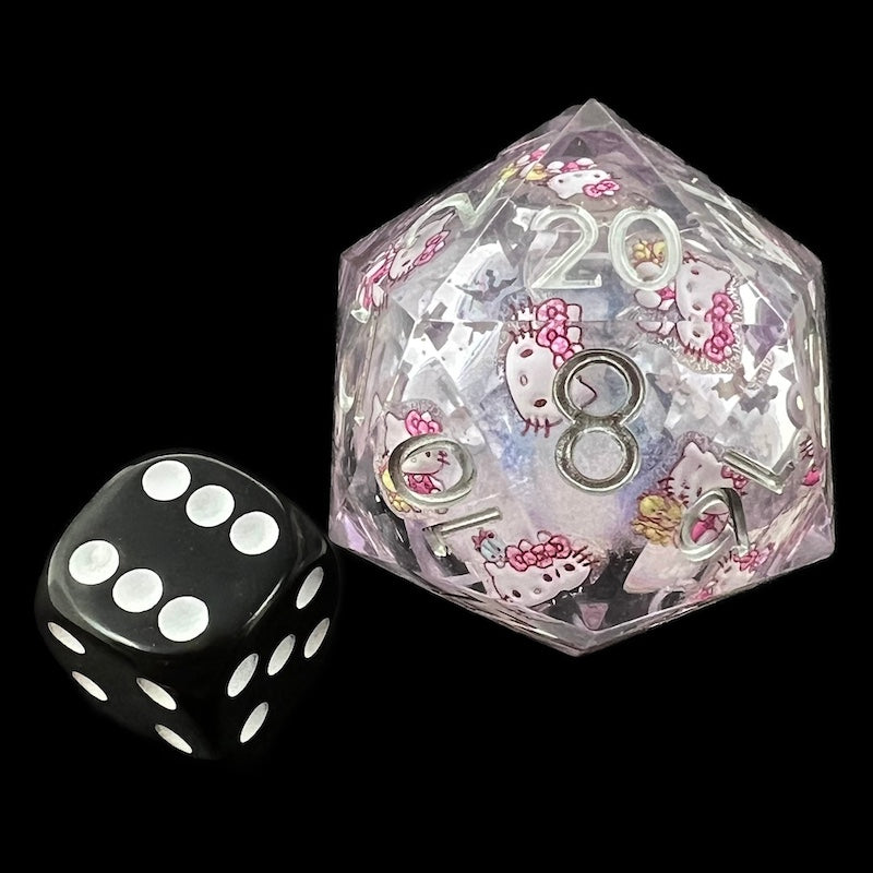TDSO Liquid Core Clear Kitty LARGE 32mm D20 Dice
