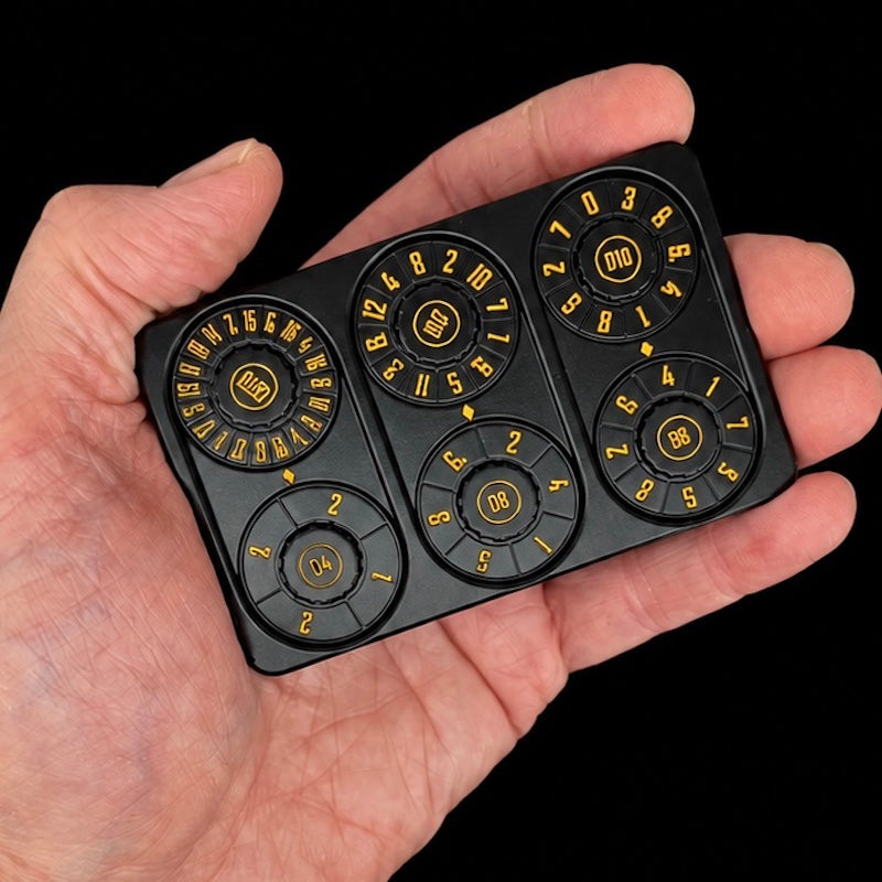TDSO Metal Black & Yellow Credit Card Shaped Polyset Dice Spinner