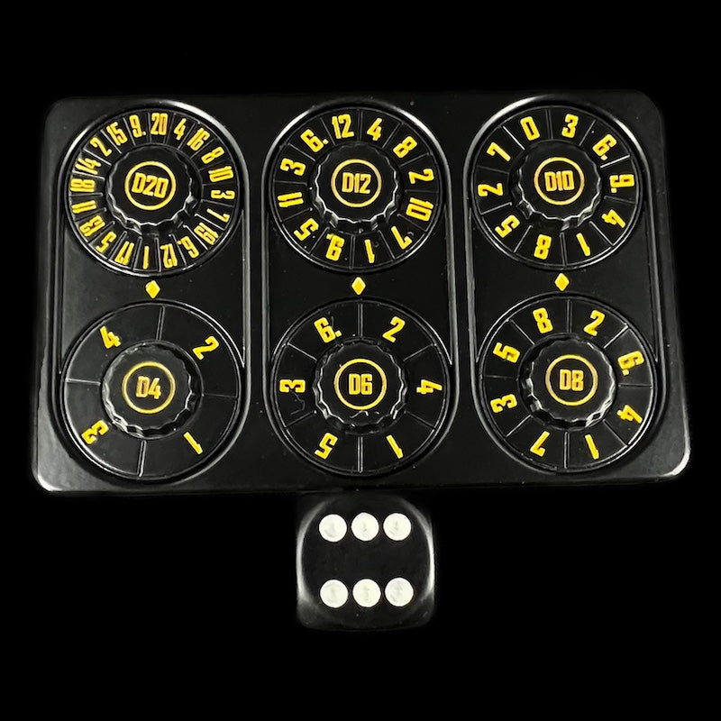 TDSO Metal Black & Yellow Credit Card Shaped Polyset Dice Spinner