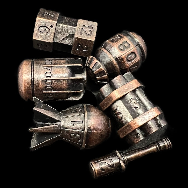 CLEARANCE TDSO Metal Bomb Antique Copper 7 Dice Polyset - MISSING D20