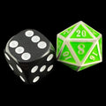 TDSO Metal Fire Forge Silver & Fluorescent Green MINI 12mm D20 Dice