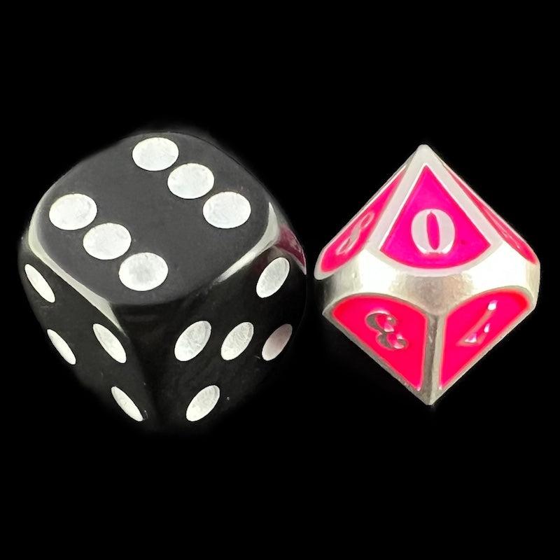 TDSO Metal Fire Forge Silver & Fluorescent Pink MINI 12mm D10 Dice