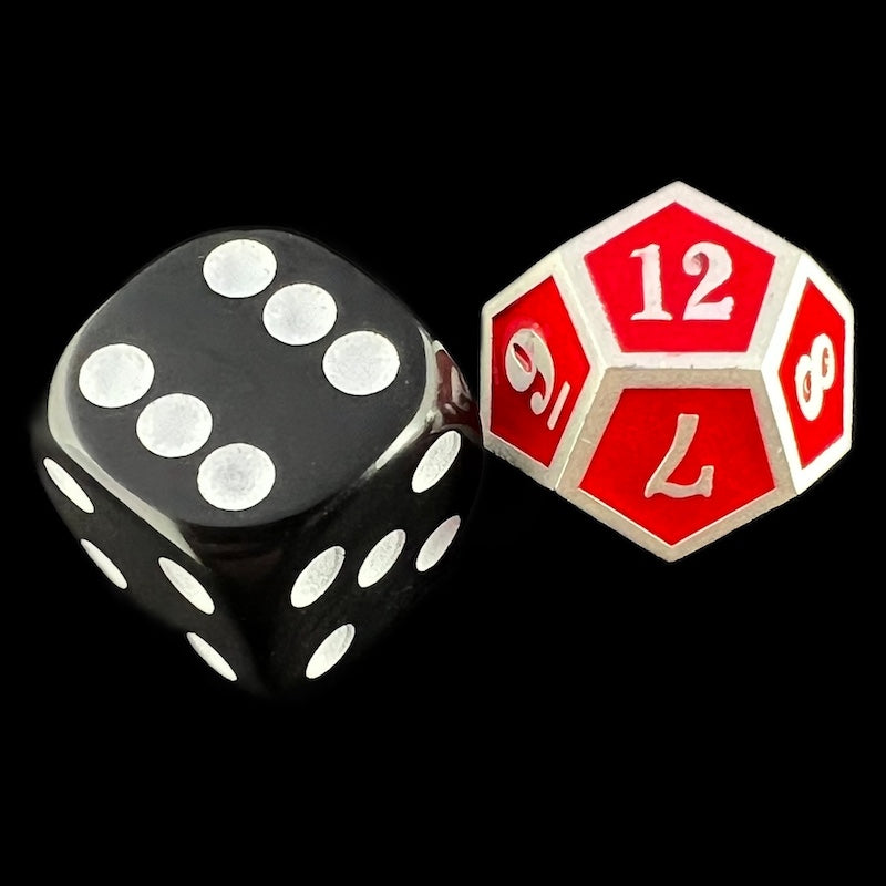 TDSO Metal Fire Forge Silver & Red MINI 12mm D12 Dice