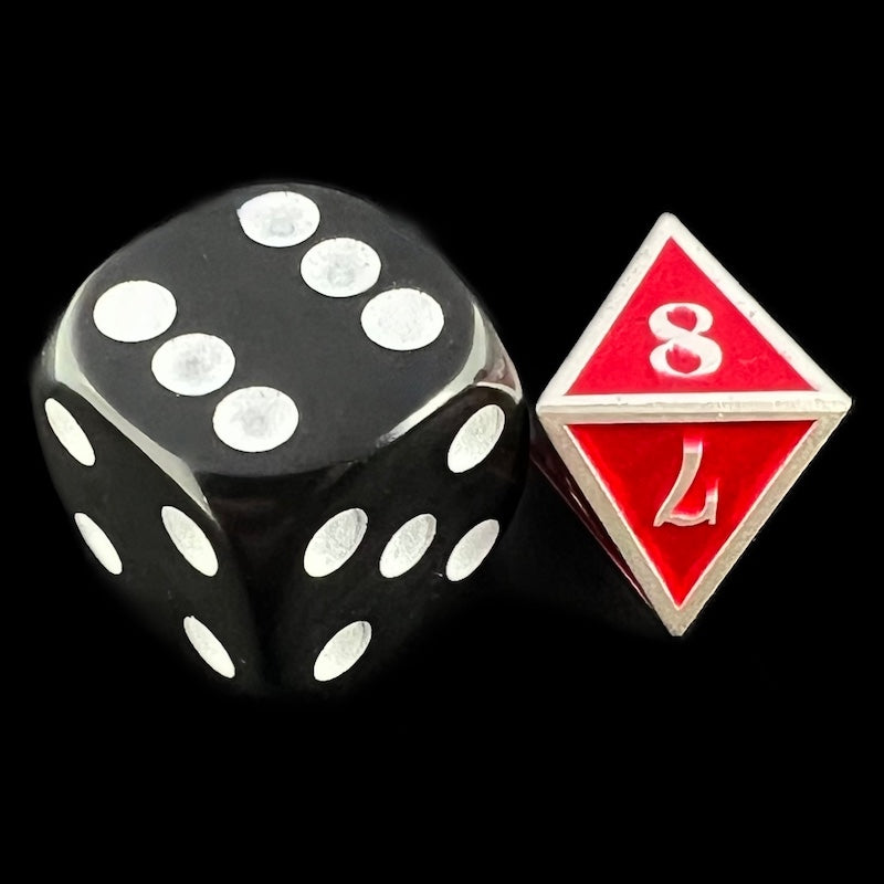 TDSO Metal Fire Forge Silver & Red MINI 12mm D8 Dice