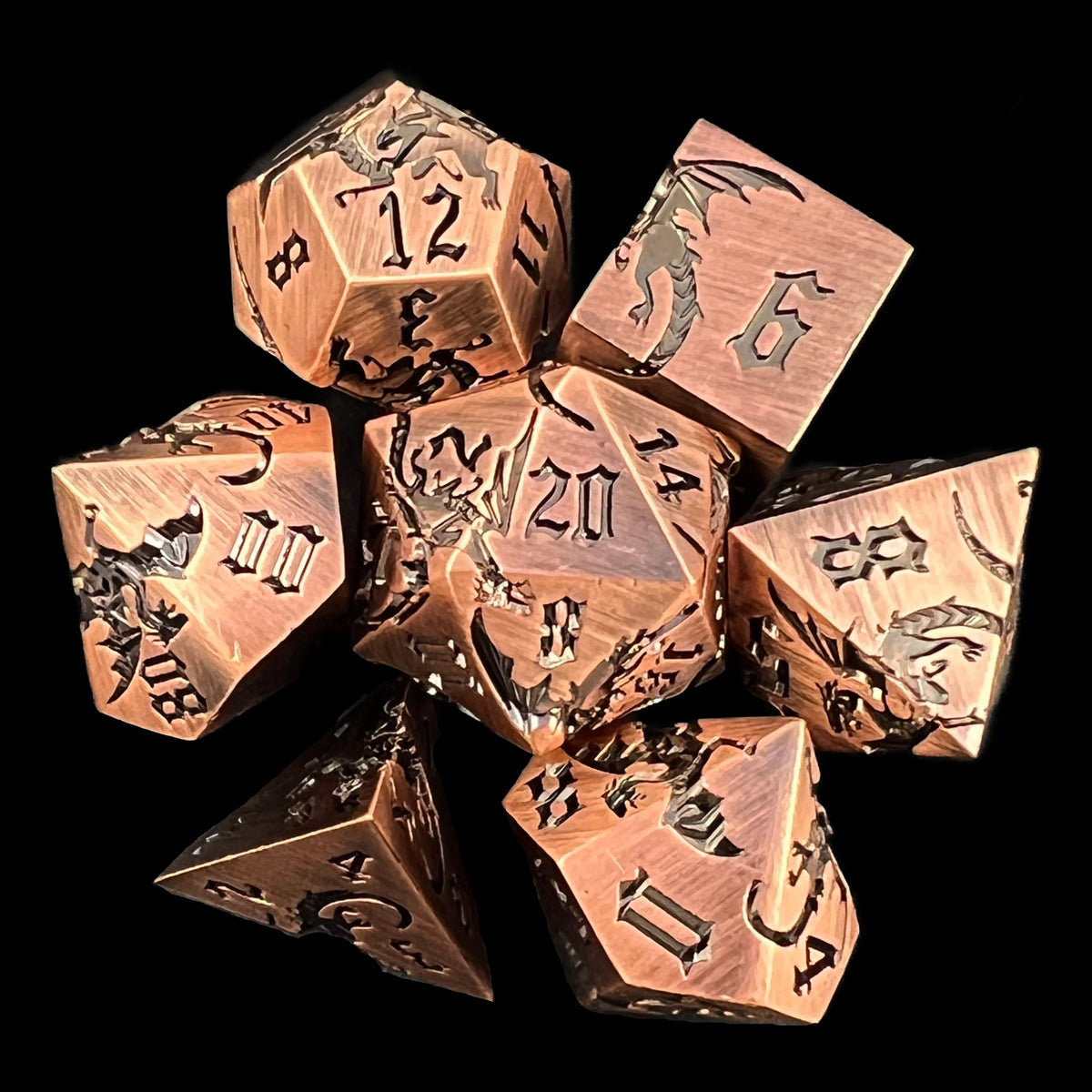 TDSO Metal Flying Dragon Antique Copper 7 Dice Polyset