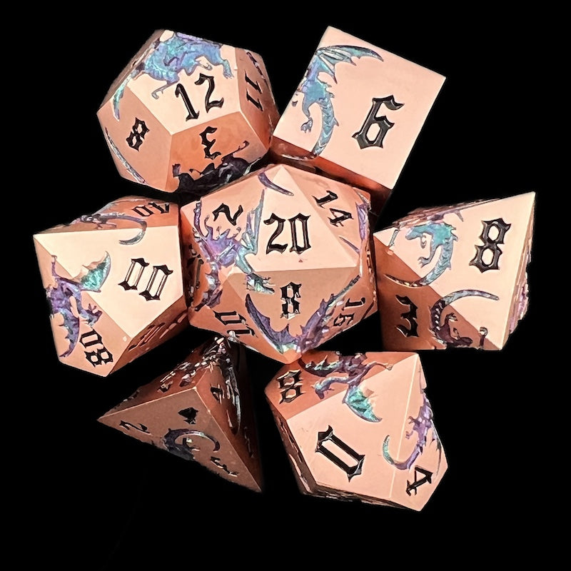TDSO Metal Flying Dragon Copper Blue & Purple Colour Shift 7 Dice Polyset