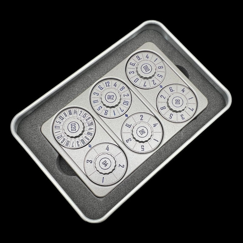 TDSO Metal Grey & Dark Blue Credit Card Shaped Polyset Dice Spinner