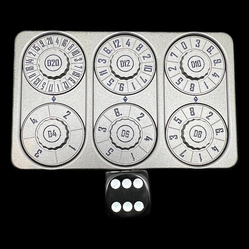 TDSO Metal Grey & Dark Blue Credit Card Shaped Polyset Dice Spinner