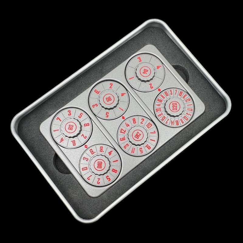 TDSO Metal Grey & Red Credit Card Shaped Polyset Dice Spinner