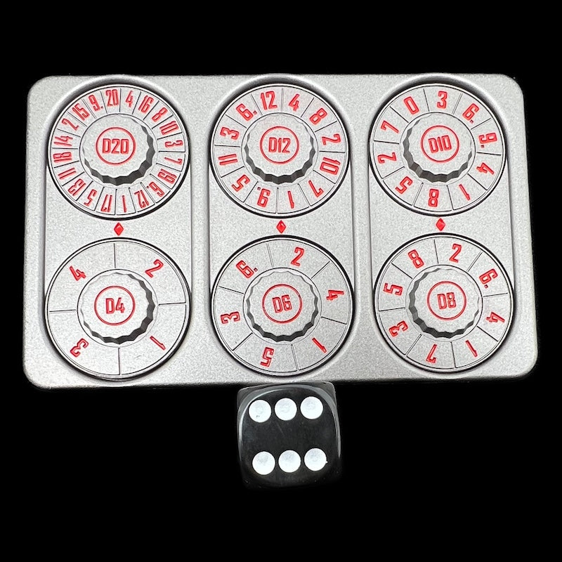 TDSO Metal Grey & Red Credit Card Shaped Polyset Dice Spinner