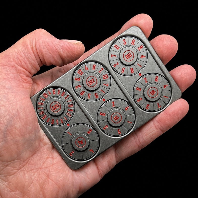 TDSO Metal Grey & Red Credit Card Shaped Polyset Dice Spinner