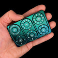 TDSO Metal Iridescent Purple Green & White Credit Card Shaped Polyset Dice Spinner
