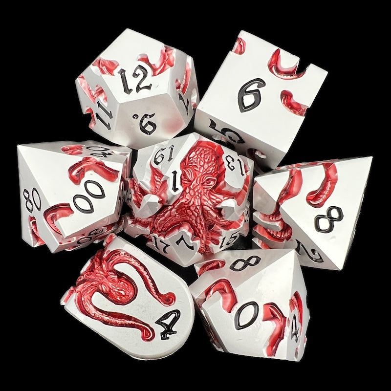 TDSO Metal Kraken Silver & Red 7 Dice Polyset SAMPLE
