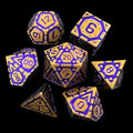 TDSO Metal Magic Shield Antique Gold & Purple 7 Dice Polyset