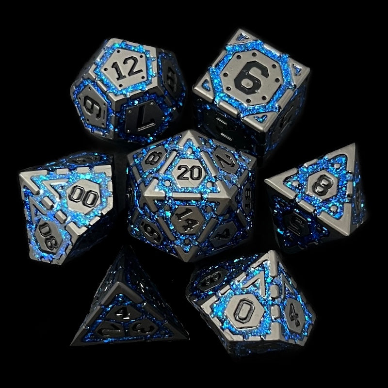 TDSO Metal Magic Shield Black Nickel & Blue Mica 7 Dice Polyset