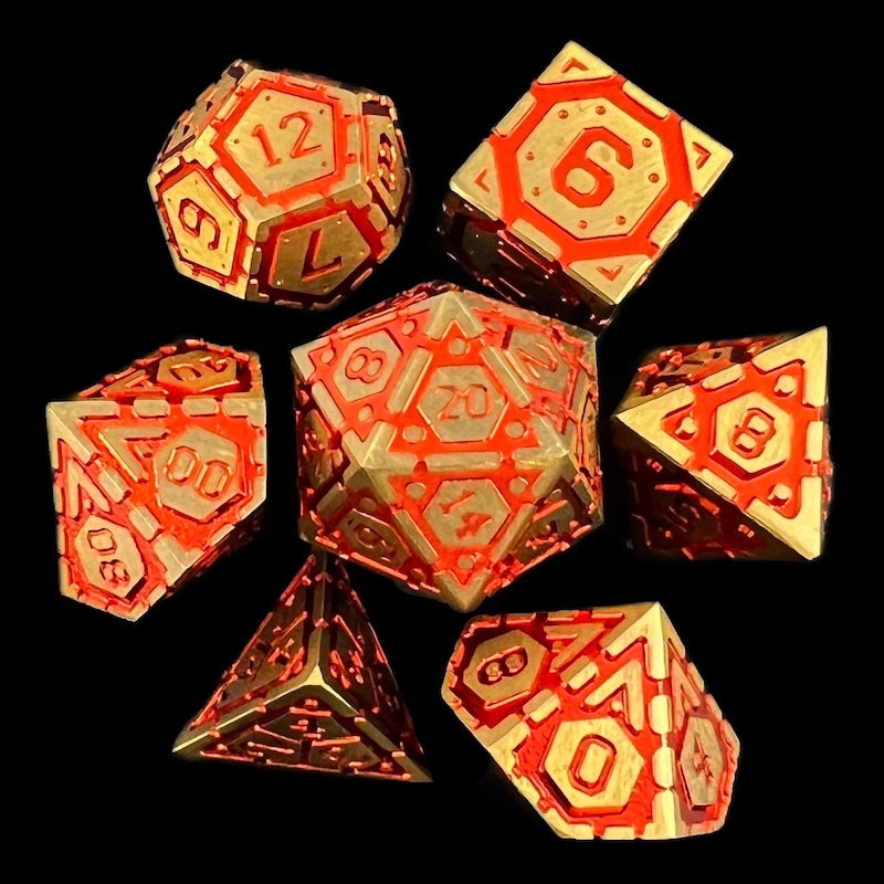 TDSO Metal Magic Shield Antique Gold & Amber 7 Dice Polyset