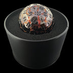 TDSO Metal Mica Fracture Black Nickel & Amber HUGE 50mm D100 Dice In Protective Tin