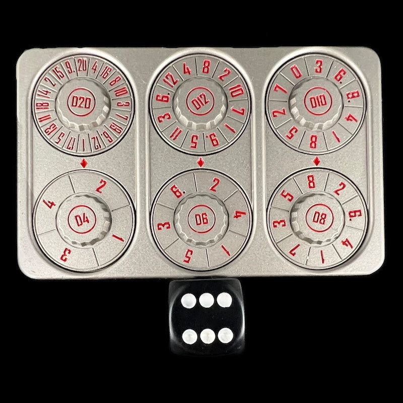 TDSO Metal Silver & Red Credit Card Shaped Polyset Dice Spinner