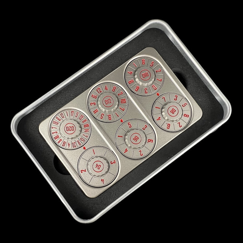 TDSO Metal Silver & Red Credit Card Shaped Polyset Dice Spinner