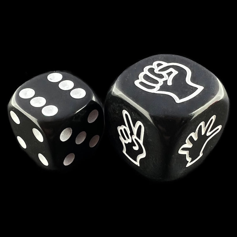 TDSO Opaque Black Rock Paper Scissors 20mm D6 Dice