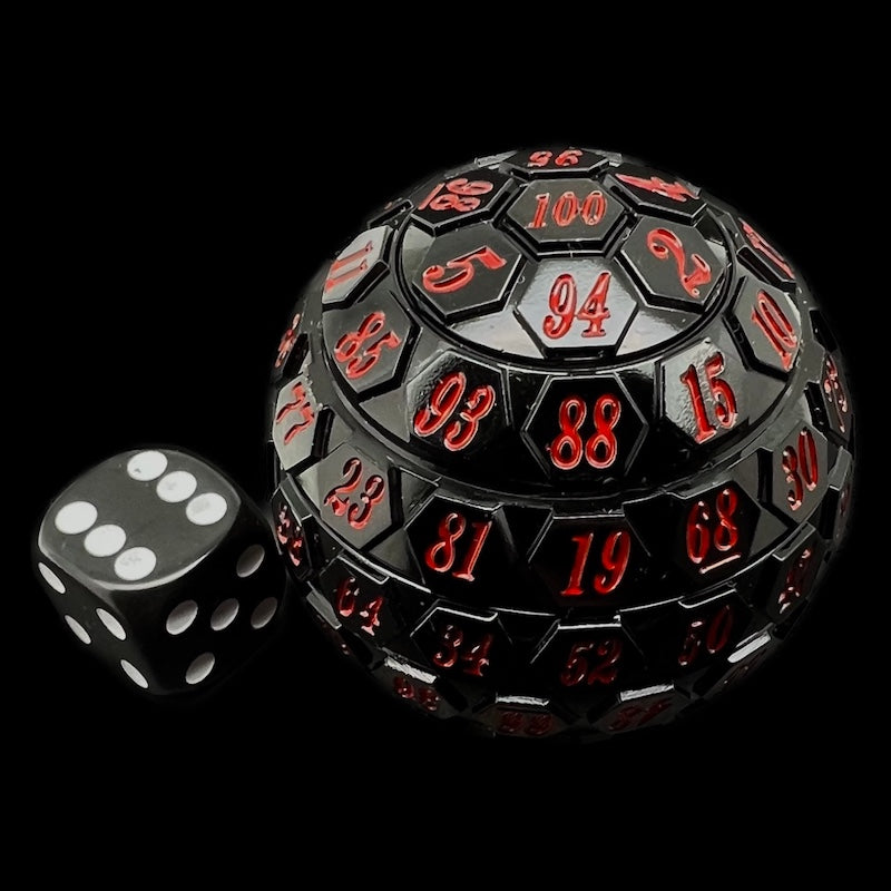 TDSO Opaque Meteor Black & Red  HUGE 45mm D100 Dice
