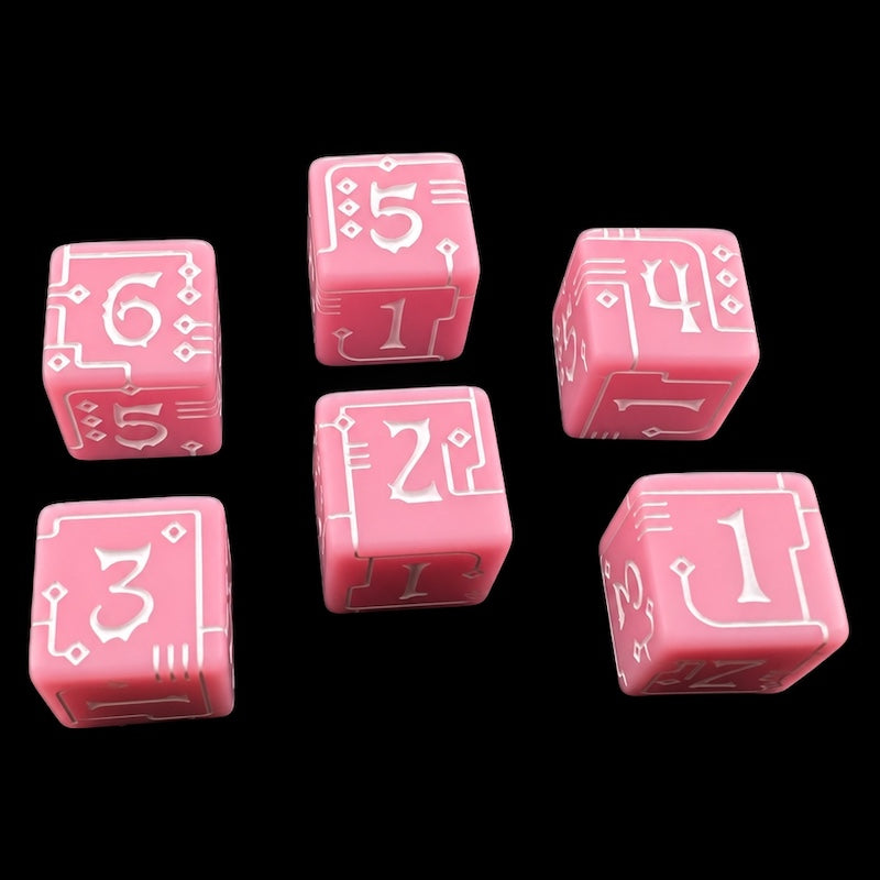 TDSO Opaque Pink & White Circuit Board 6 x D6 Dice Set