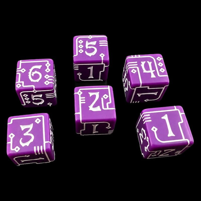 TDSO Opaque Purple & White Circuit Board 6 x D6 Dice Set