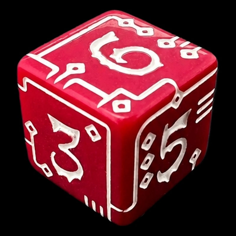 TDSO Opaque Red & White Circuit Board 6 x D6 Dice Set