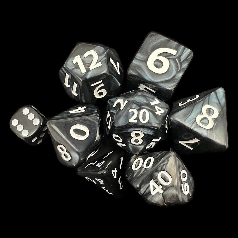 TDSO Pearl Black & White GIANT 7 Dice Polyset