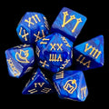 TDSO Pearl Blue & Gold Roman Numeral 7 Dice Polyset