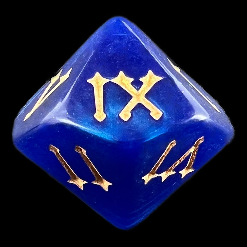 TDSO Pearl Blue & Gold Roman Numeral D10 Dice