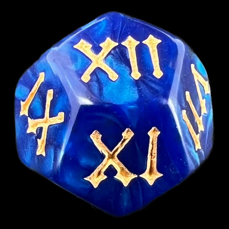 TDSO Pearl Blue & Gold Roman Numeral D12 Dice