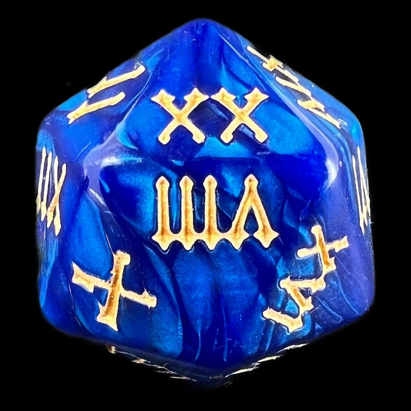 TDSO Pearl Blue & Gold Roman Numeral D20 Dice