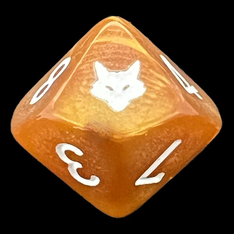 CLEARANCE Pearl Golden & White D10 - Fox/Wolf Logo Dice