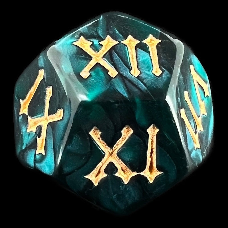 TDSO Pearl Green & Gold Roman Numeral D12 Dice