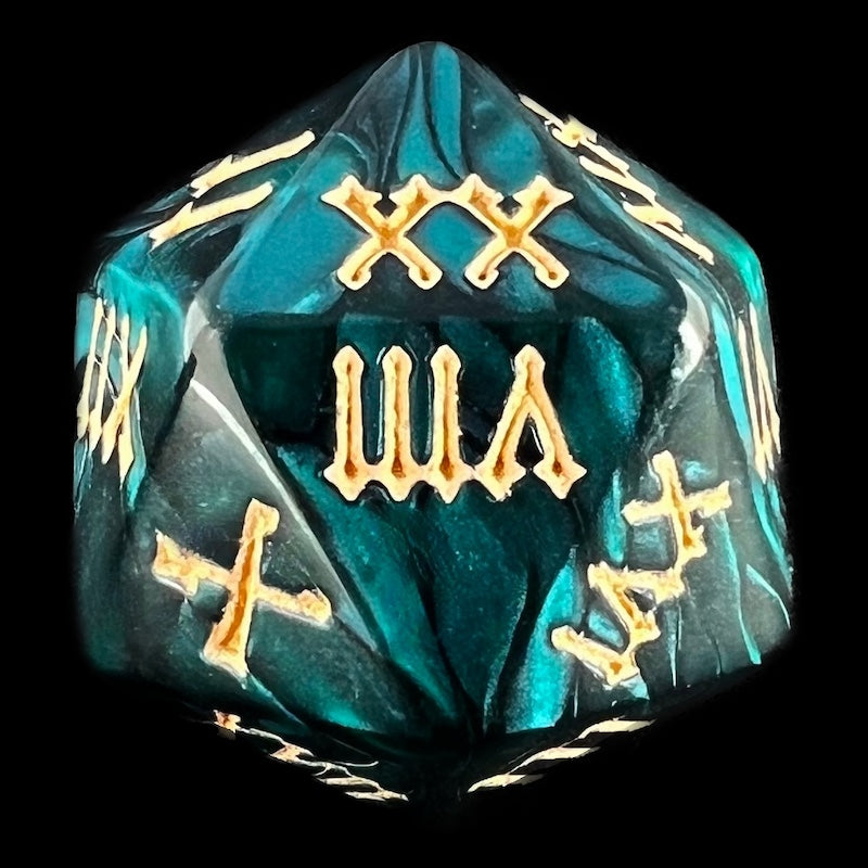 TDSO Pearl Green & Gold Roman Numeral D20 Dice