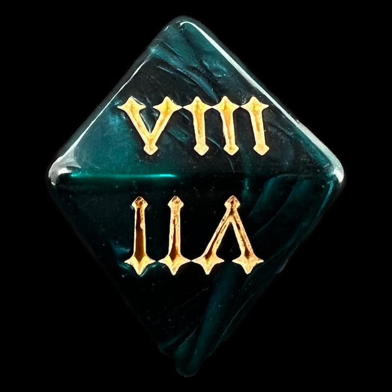 TDSO Pearl Green & Gold Roman Numeral D8 Dice