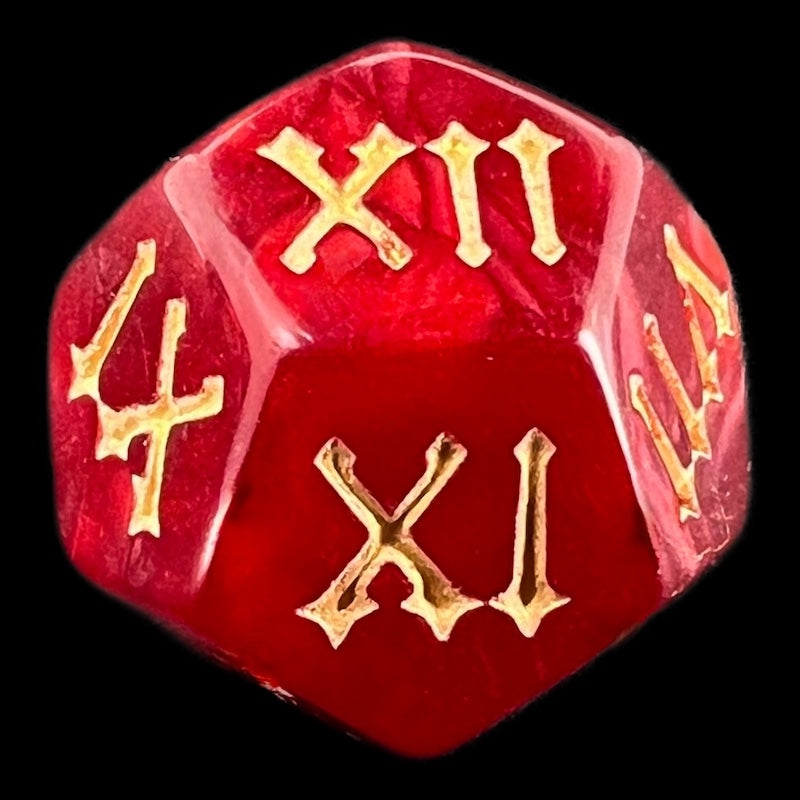 TDSO Pearl Red & Gold Roman Numeral D12 Dice