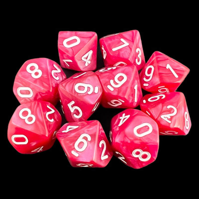 TDSO Pearl Rose & White 10 x D10 Dice Set