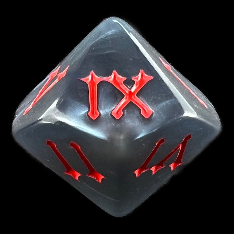 TDSO Pearl Steel & Red Roman Numeral D10 Dice