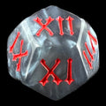 TDSO Pearl Steel & Red Roman Numeral D12 Dice